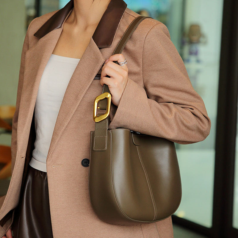 Women’s Minimalist Genuine Leather Wide-Strap Shoulder Bag image 6