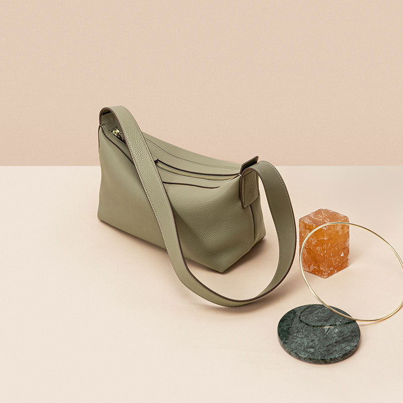 Women’s Minimalist Genuine Leather Zipper Baguette Bags image 8