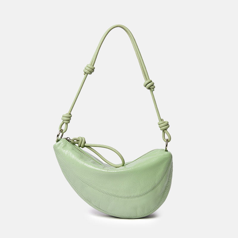Women’s Minimalist Genuine Leather Zipper Pea-Shaped Crossbody Shoulder Bag image