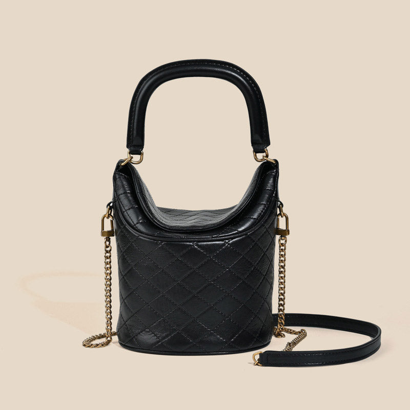 Women’s Minimalist Leather Crossbody Chain Quilted Bucket Bag image 2