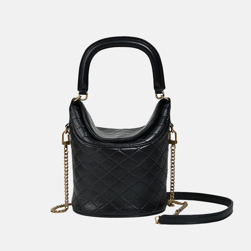 Women’s Minimalist Leather Crossbody Chain Quilted Bucket Bag image