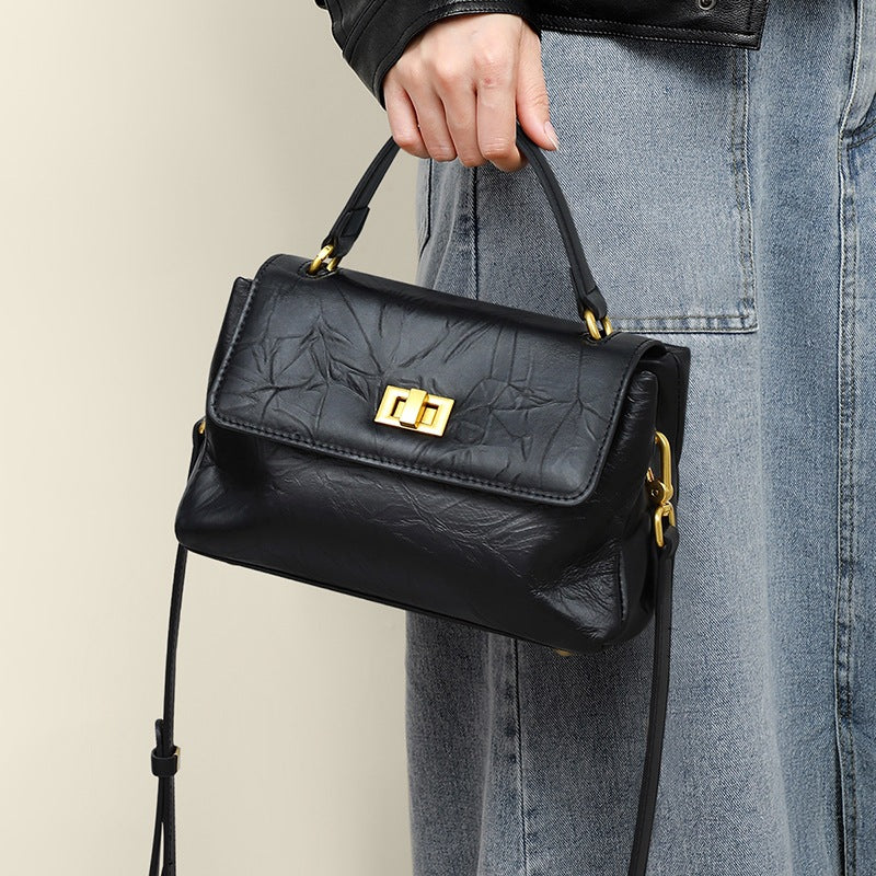 Women’s Minimalist Leather Lock Clasp Crossbody Top Handle Bag image 3