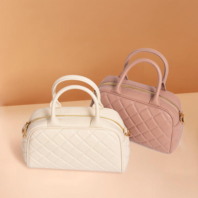 Women’s Minimalist Leather Quilted Crossbody Boston Handbag image 3