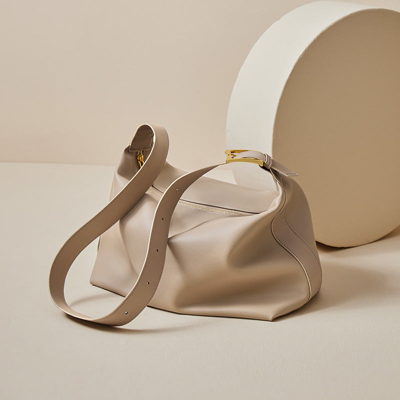 Women’s Minimalist Leather Zip-Top Hobo Shoulder Bag image 7