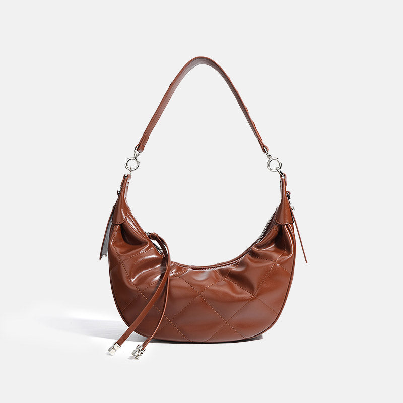 Women’s Minimalist Quilted Genuine Leather Crescent Baguette Bag image