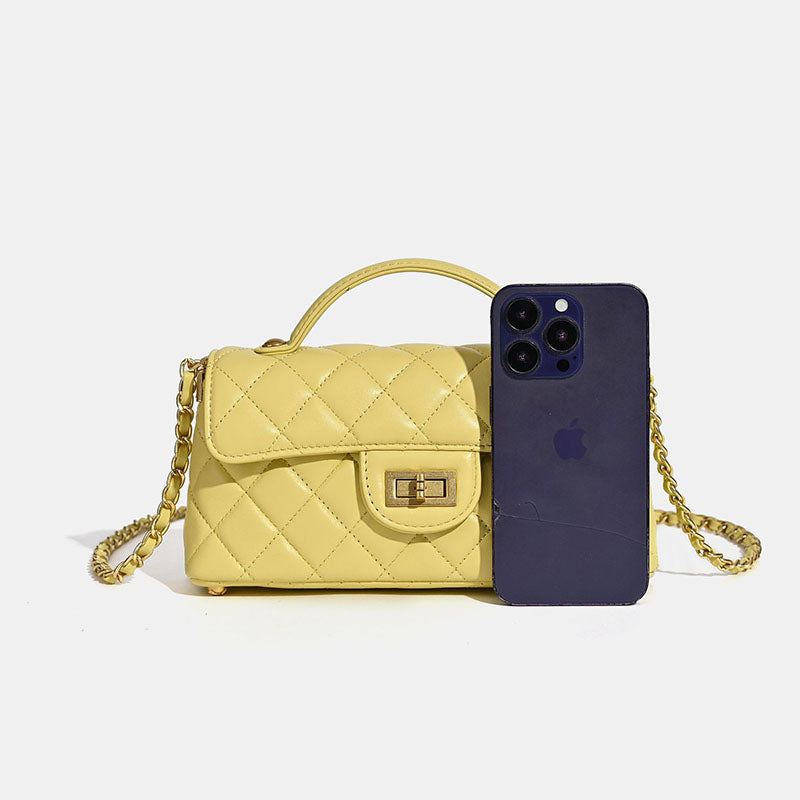 Women’s Minimalist Quilted Lambskin Crossbody Chain Top Handle Bag In Gold Hardware image 2