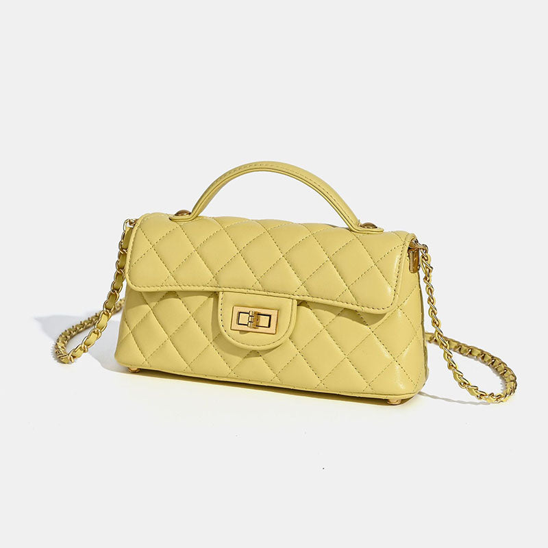 Women’s Minimalist Quilted Lambskin Crossbody Chain Top Handle Bag In Gold Hardware image 3