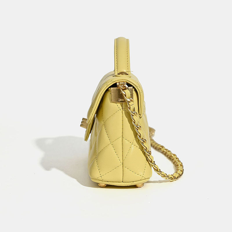Women’s Minimalist Quilted Lambskin Crossbody Chain Top Handle Bag In Gold Hardware image 4