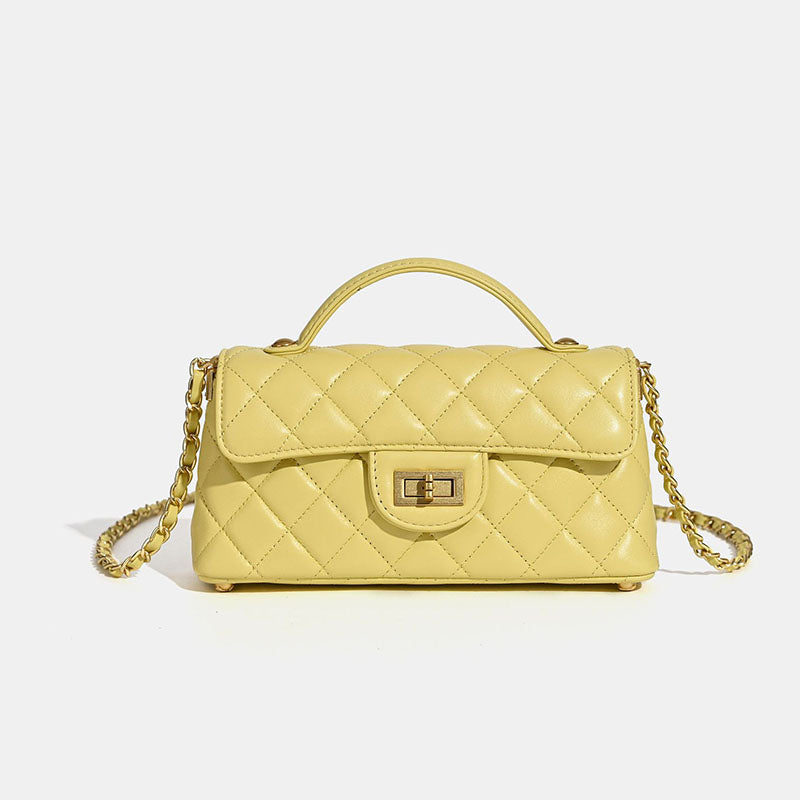 Women’s Minimalist Quilted Lambskin Crossbody Chain Top Handle Bag In Gold Hardware image