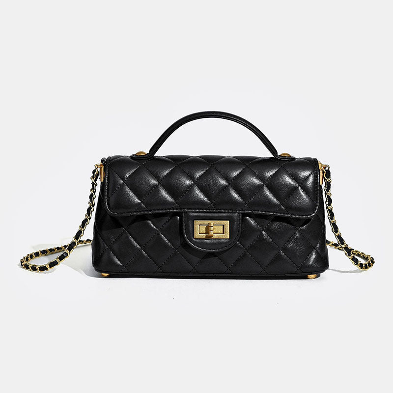 Women’s Minimalist Quilted Lambskin Crossbody Chain Top Handle Bag In Gold Hardware image 5