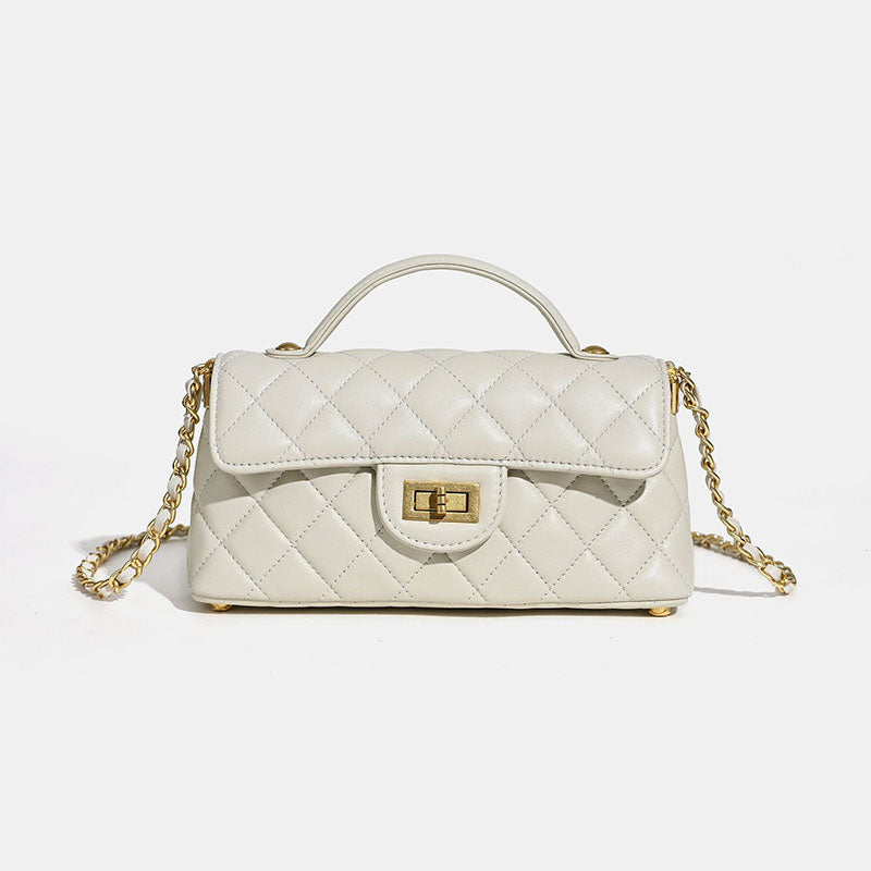 Women’s Minimalist Quilted Lambskin Crossbody Chain Top Handle Bag In Gold Hardware image 6