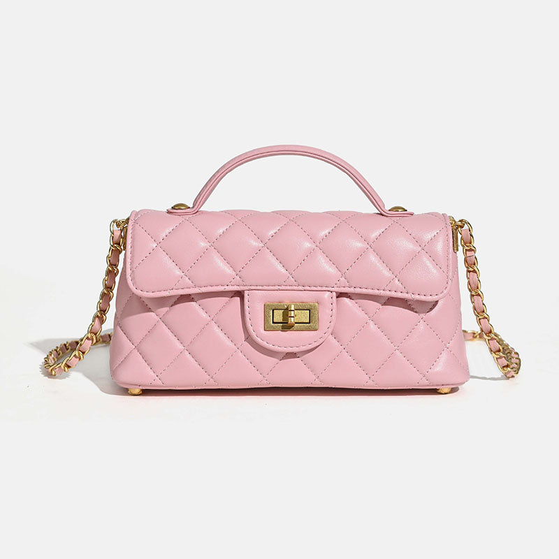 Women’s Minimalist Quilted Lambskin Crossbody Chain Top Handle Bag In Gold Hardware image 7