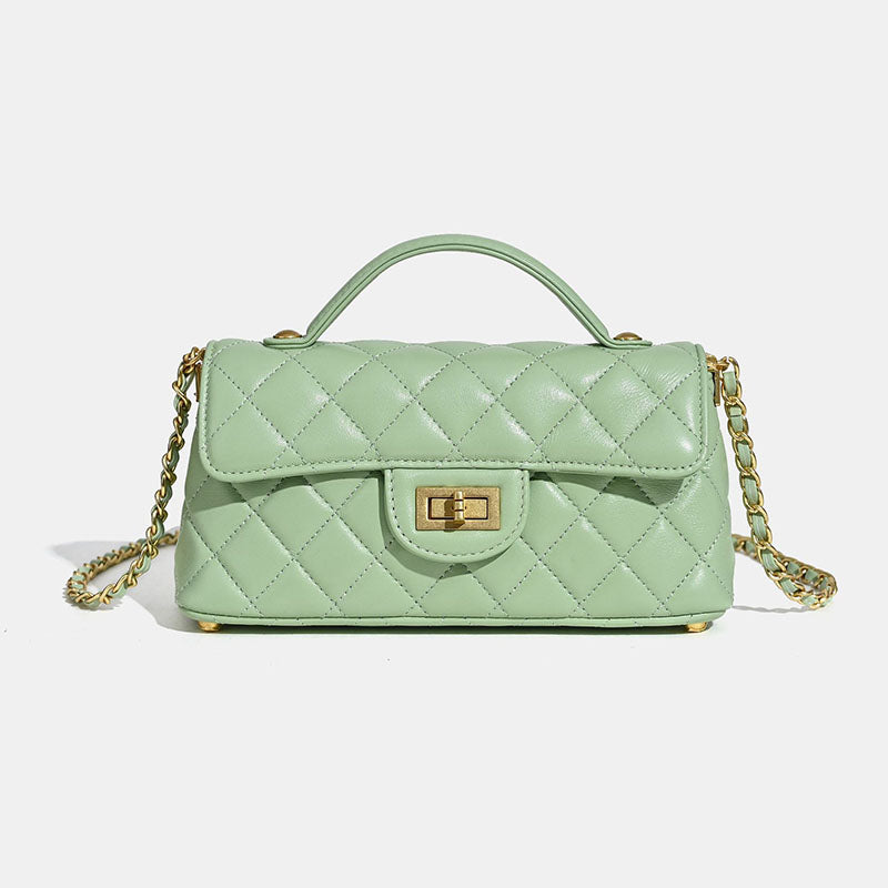 Women’s Minimalist Quilted Lambskin Crossbody Chain Top Handle Bag In Gold Hardware image 8