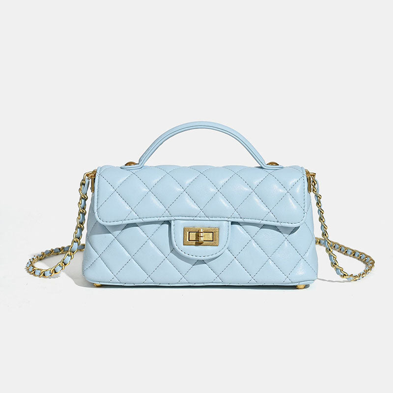 Women’s Minimalist Quilted Lambskin Crossbody Chain Top Handle Bag In Gold Hardware image 9