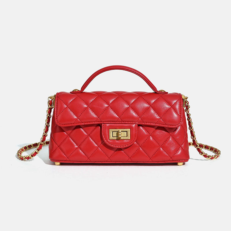 Women’s Minimalist Quilted Lambskin Crossbody Chain Top Handle Bag In Gold Hardware image 10