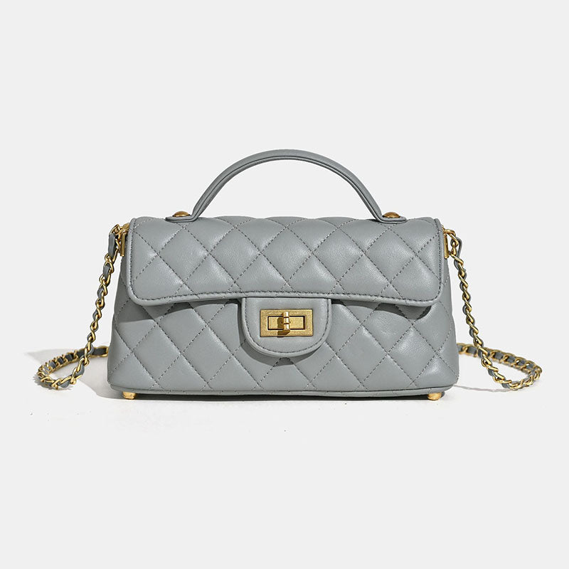 Women’s Minimalist Quilted Lambskin Crossbody Chain Top Handle Bag In Gold Hardware image 11