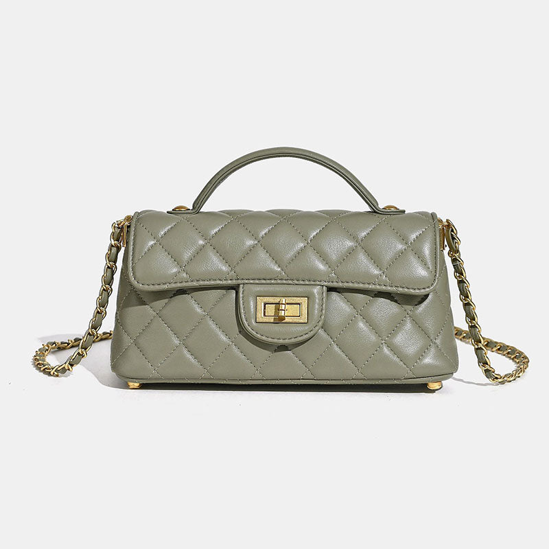 Women’s Minimalist Quilted Lambskin Crossbody Chain Top Handle Bag In Gold Hardware image 12