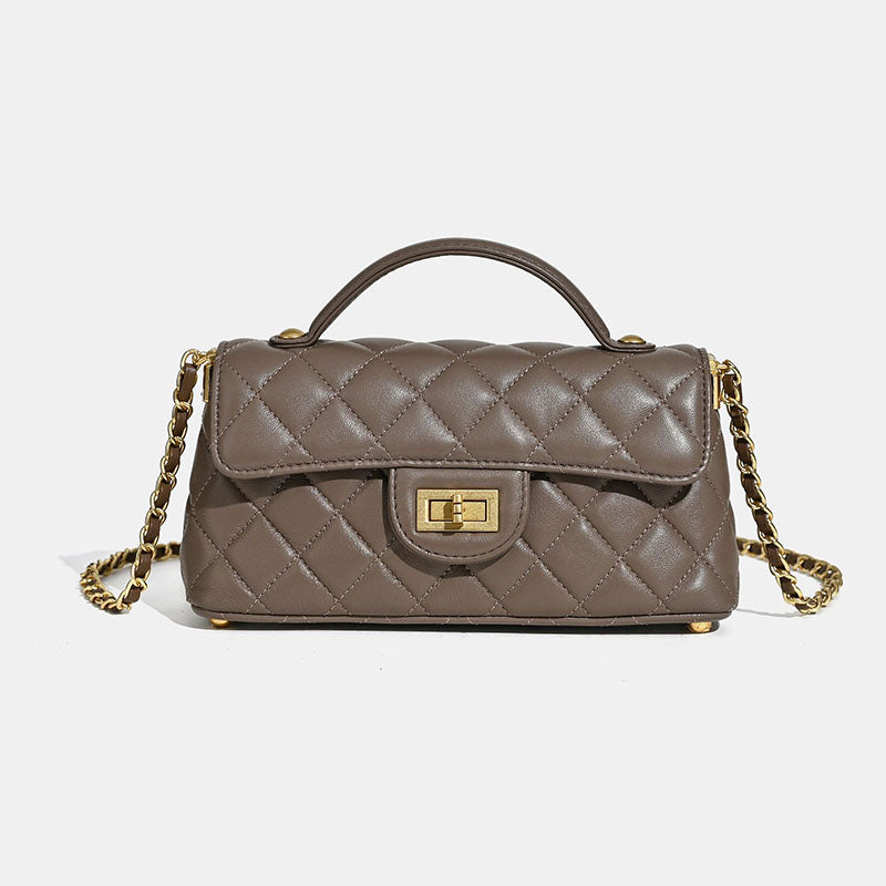 Women’s Minimalist Quilted Lambskin Crossbody Chain Top Handle Bag In Gold Hardware image 13