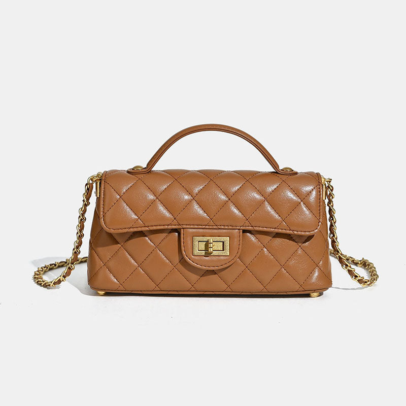 Women’s Minimalist Quilted Lambskin Crossbody Chain Top Handle Bag In Gold Hardware image 14