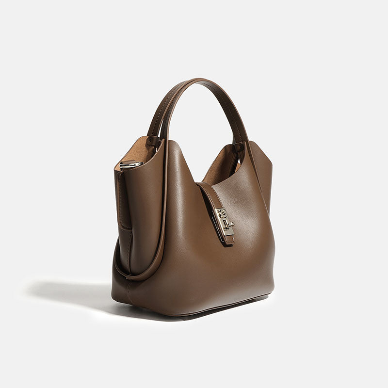 Women’s Minimalist Split Leather Bucket Bag In Silver Hardware image 8