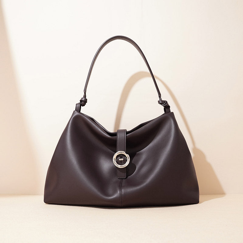 Women’s Minimalist Split Leather Hobo Shoulder Bag In Silver Hardware image 2