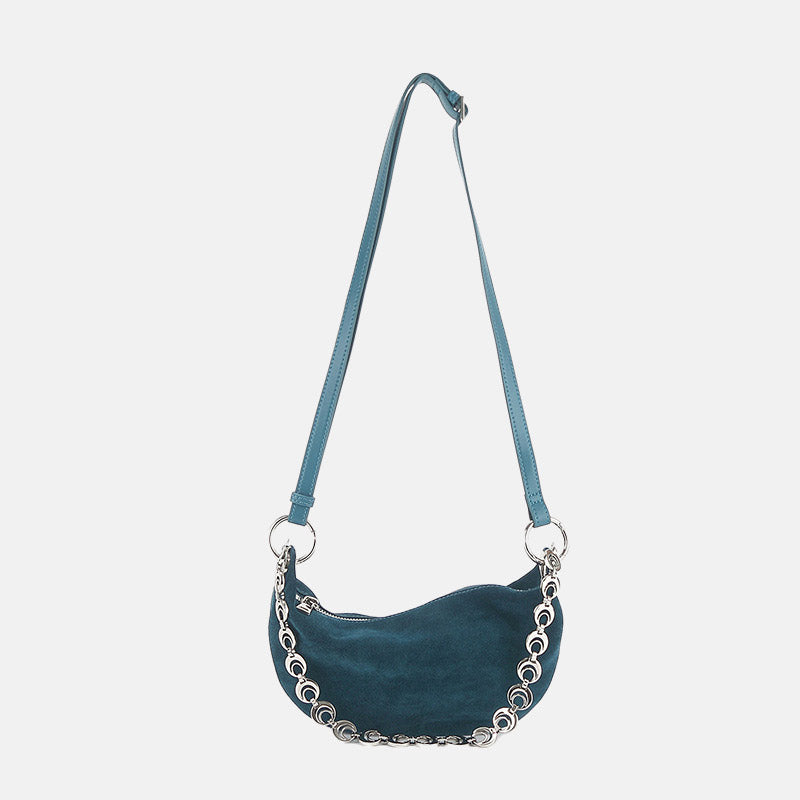 Women’s Minimalist Suede Genuine Leather Crescent Shoulder Bag image 9