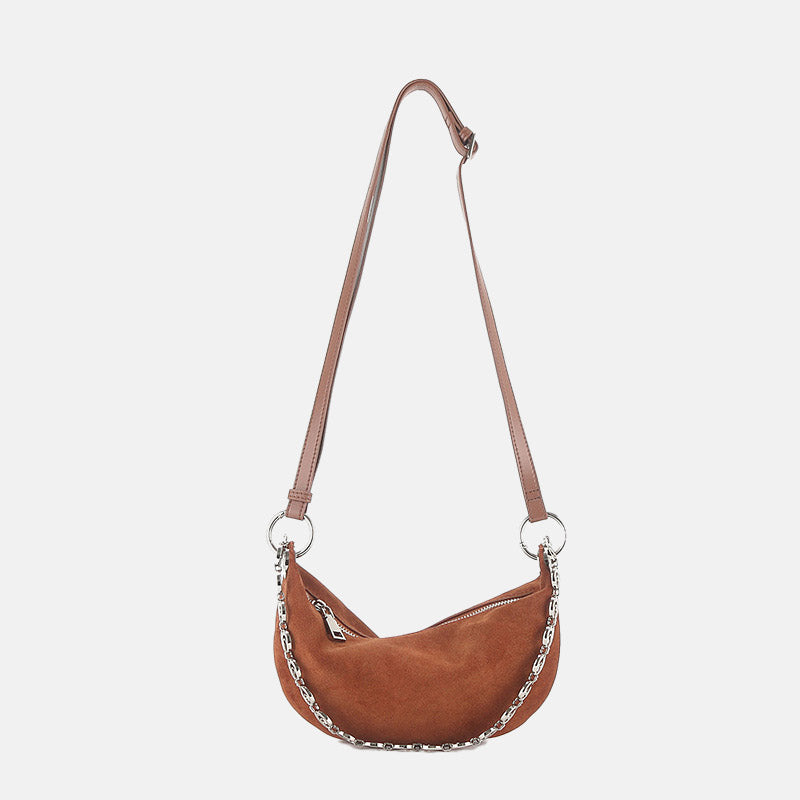Women’s Minimalist Suede Genuine Leather Crescent Shoulder Bag image