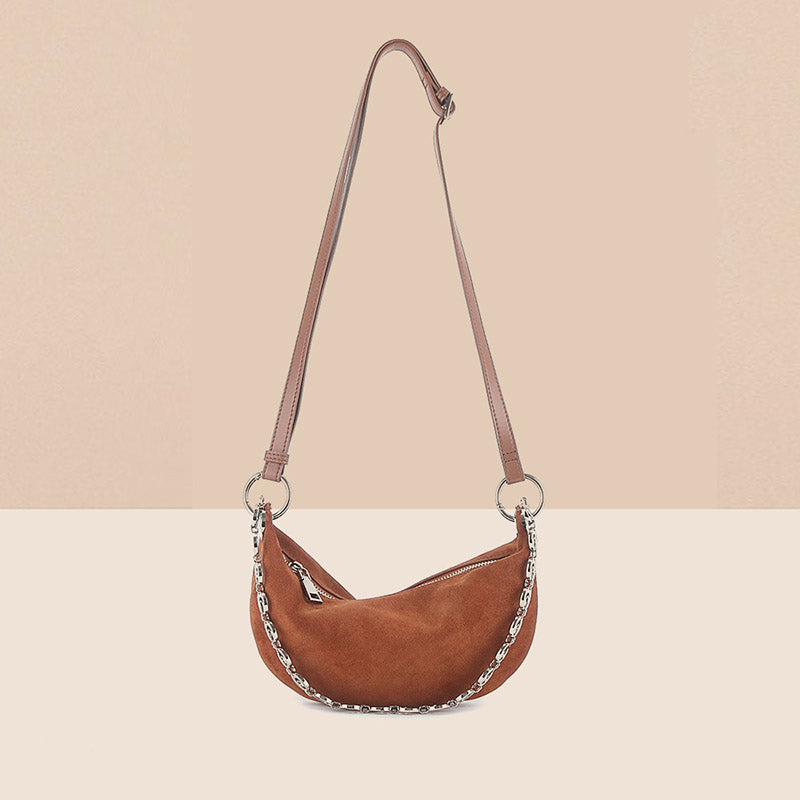 Women’s Minimalist Suede Genuine Leather Crescent Shoulder Bag image 3