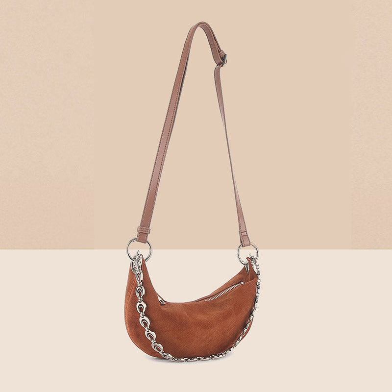 Women’s Minimalist Suede Genuine Leather Crescent Shoulder Bag image 4
