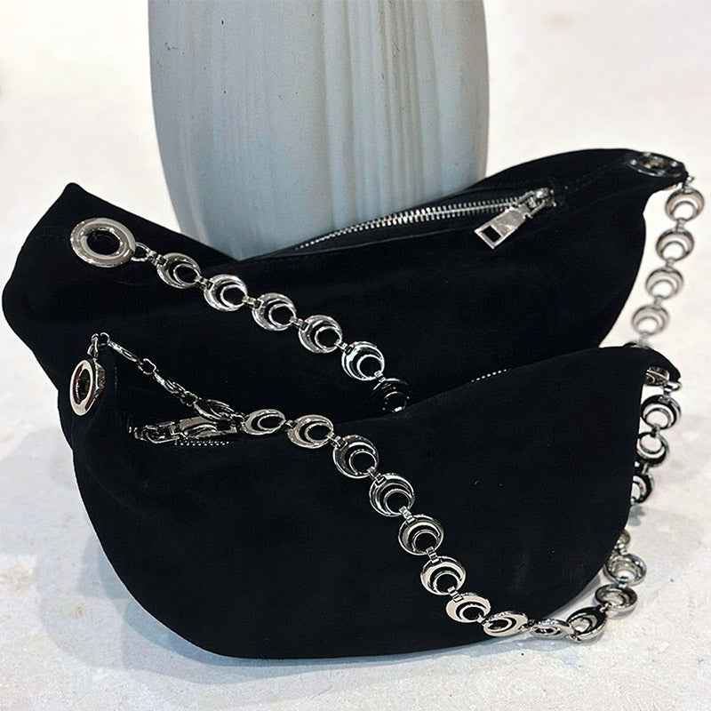 Women’s Minimalist Suede Genuine Leather Crescent Shoulder Bag image 6