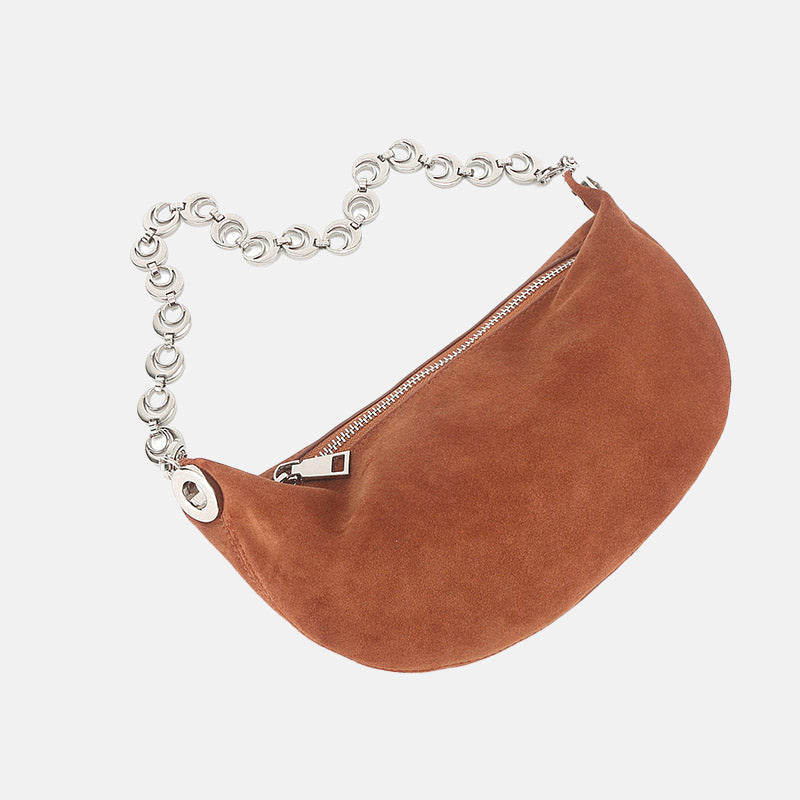 Women’s Minimalist Suede Genuine Leather Crescent Shoulder Bag image 2