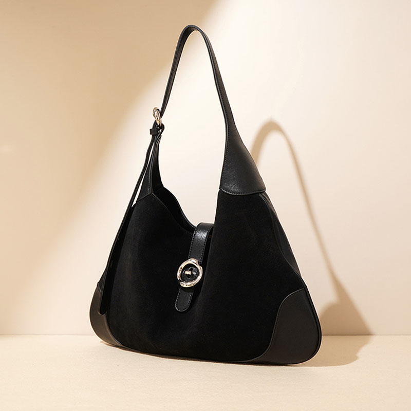Women’s Minimalist Suede Genuine Leather Magnetic Closure Hobo Bag image 5