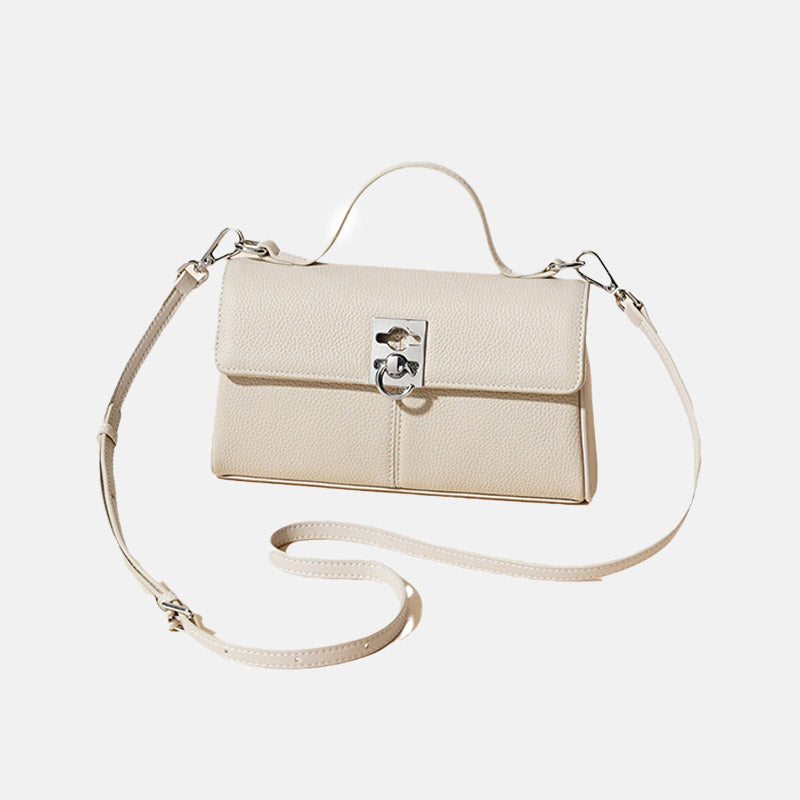 Women’s Minimalist Top Grain Leather Crossbody Shoulder Handbag In Silver Hardware image