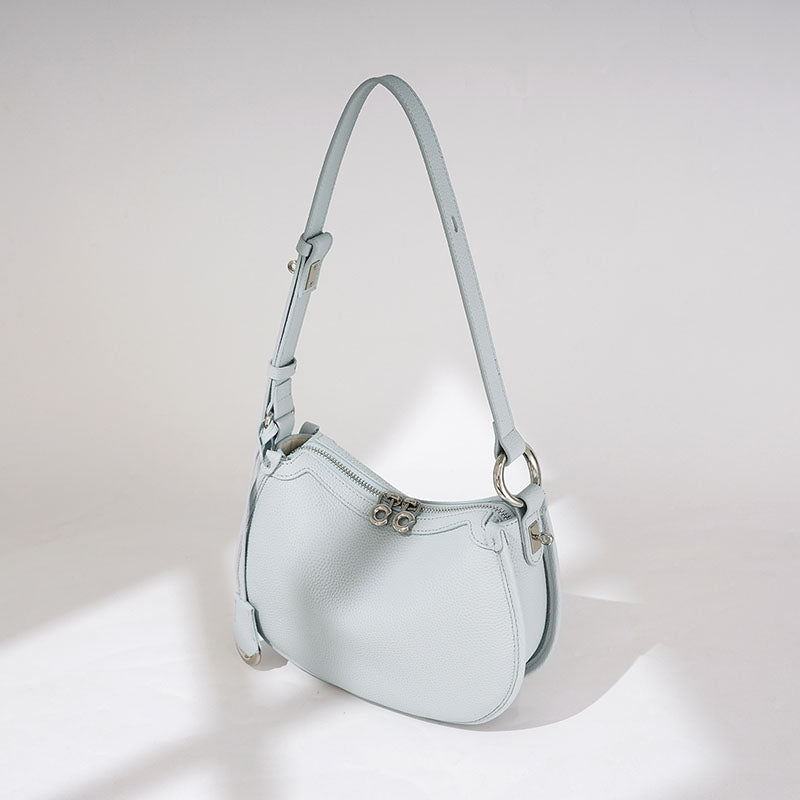 Women’s Minimalist Top-Grain Leather Shoulder Baguette Bag In Silver Hardware image 3