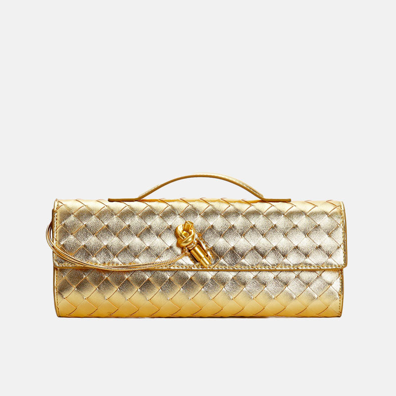Women’s Minimalist Woven Genuine Leather Crossbody Baguette Handbags image 2