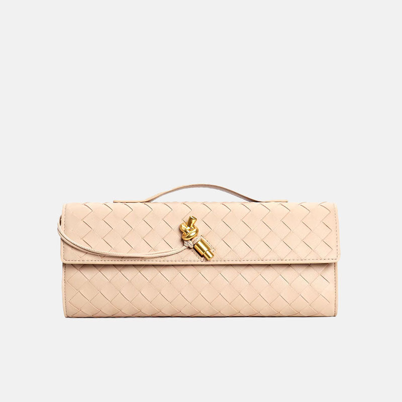Women’s Minimalist Woven Genuine Leather Crossbody Baguette Handbags image 9