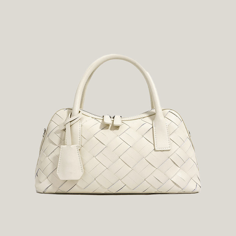 Women’s Minimalist Woven Split Leather Bowling Handbag image 8
