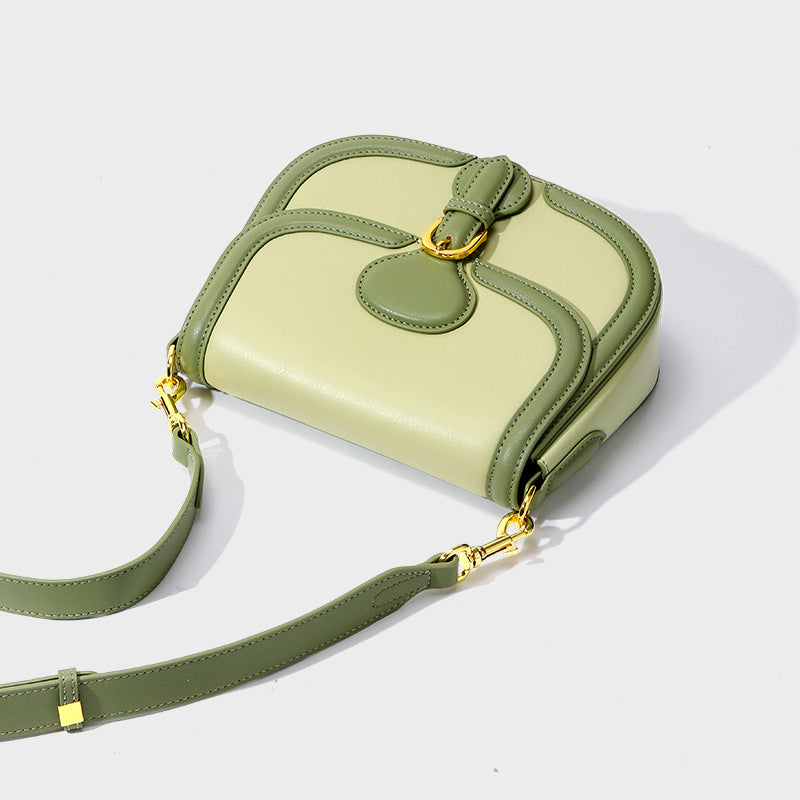 Women’s Olive Green Leather Saddle Shoulder Bag with Lock Buckle image 3