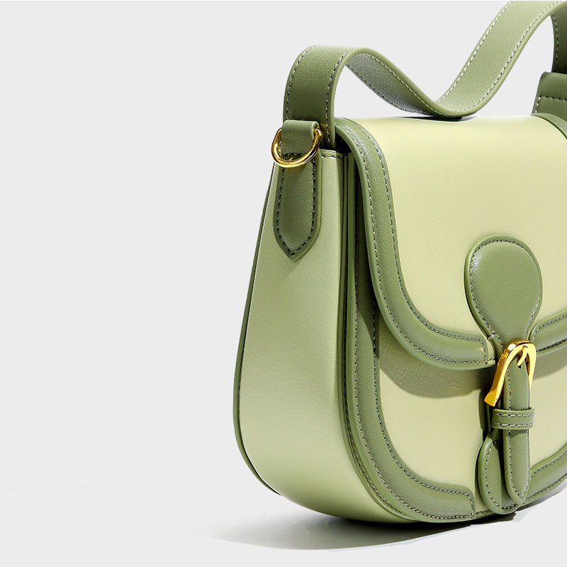 Women’s Olive Green Leather Saddle Shoulder Bag with Lock Buckle image 4