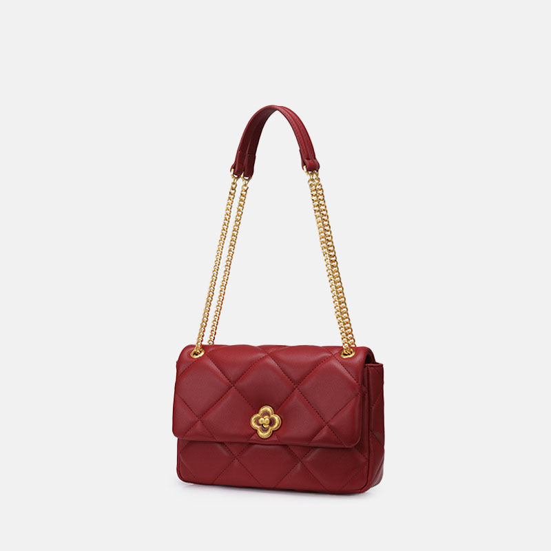 Women’s PU Material Carved Buckle Quilted Crossbody Shoulder Chain Bag image 3