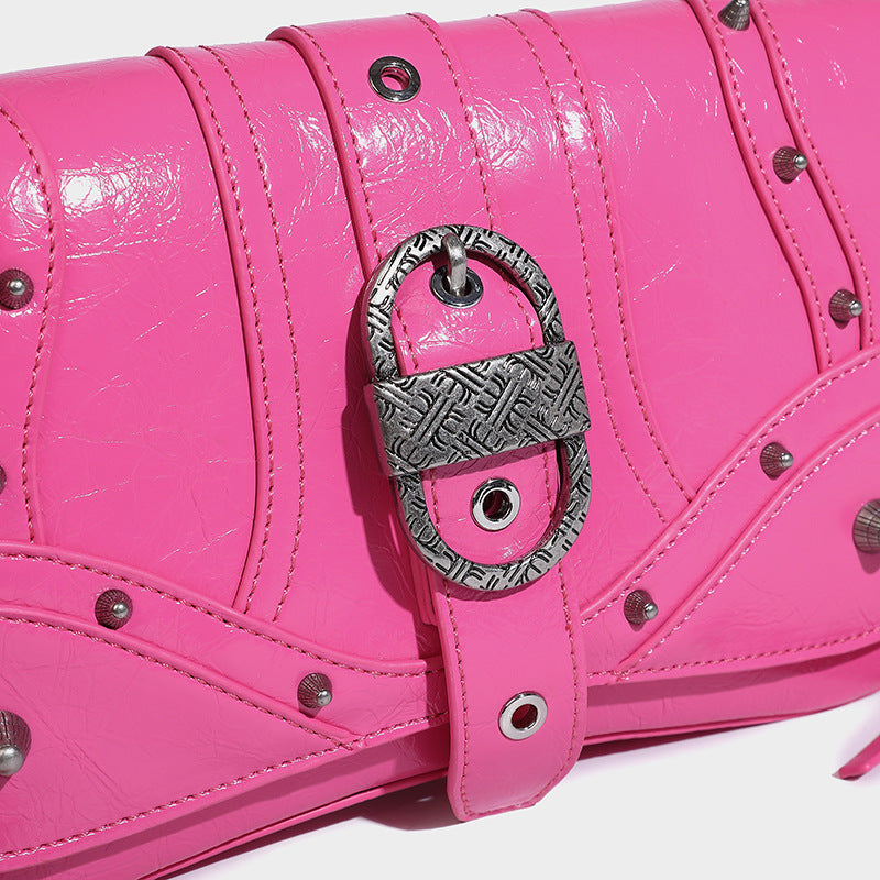 Women’s Pink Studs Buckle Shoulder Bags in Vegan Leather image 2