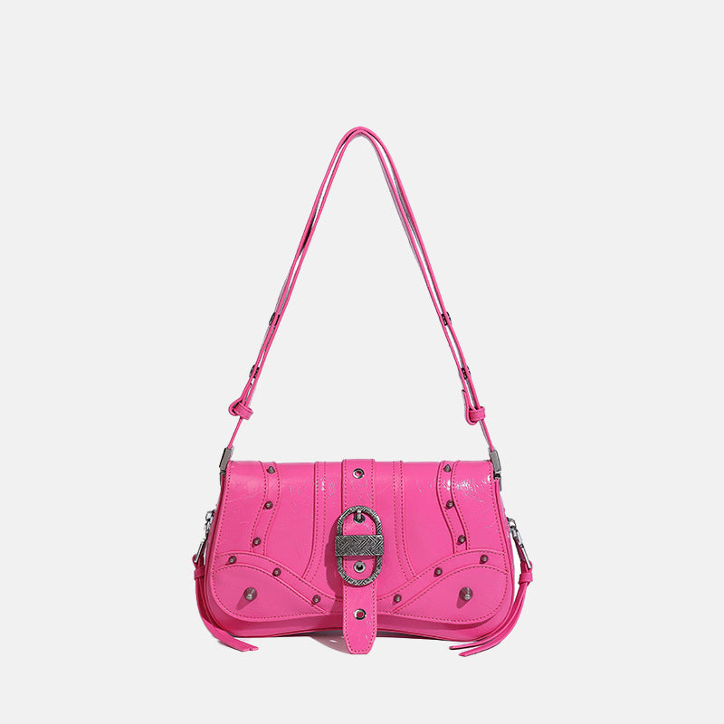 Women’s Pink Studs Buckle Shoulder Bags in Vegan Leather image