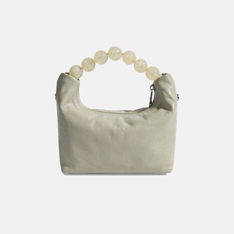 Women’s Pleated Genuine Leather Zipper Pearl Handle Crossbody Bag image 6
