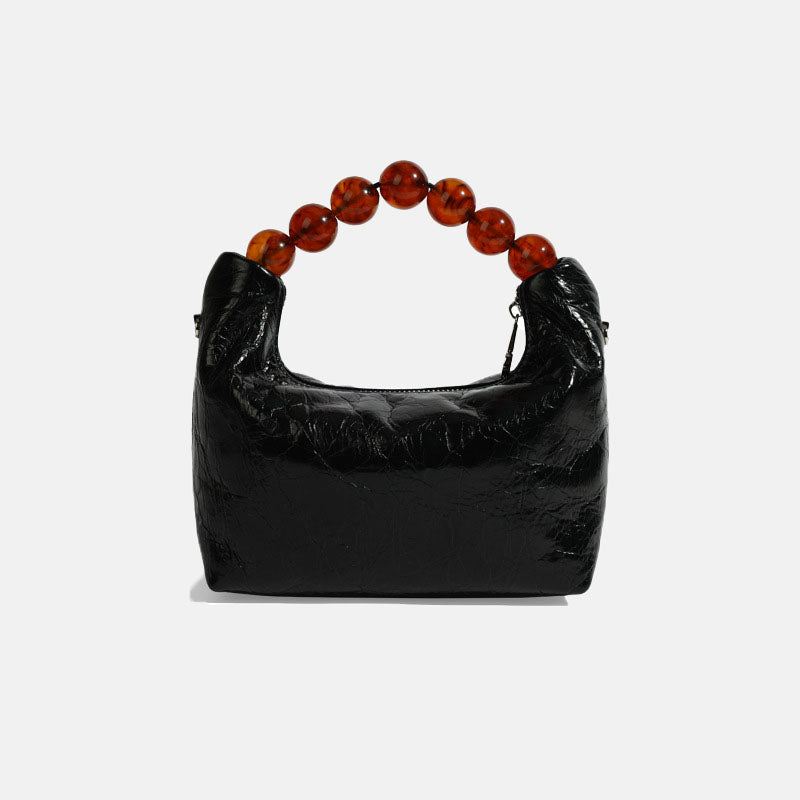 Women’s Pleated Genuine Leather Zipper Pearl Handle Crossbody Bag image 7
