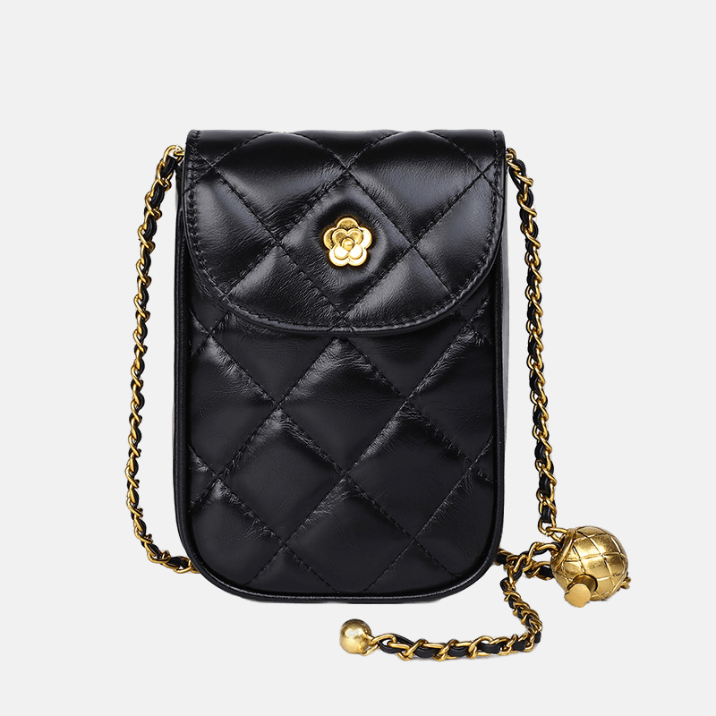 Women’s Quilted Chains Crossbody Phone Purse in Genuine Leather image