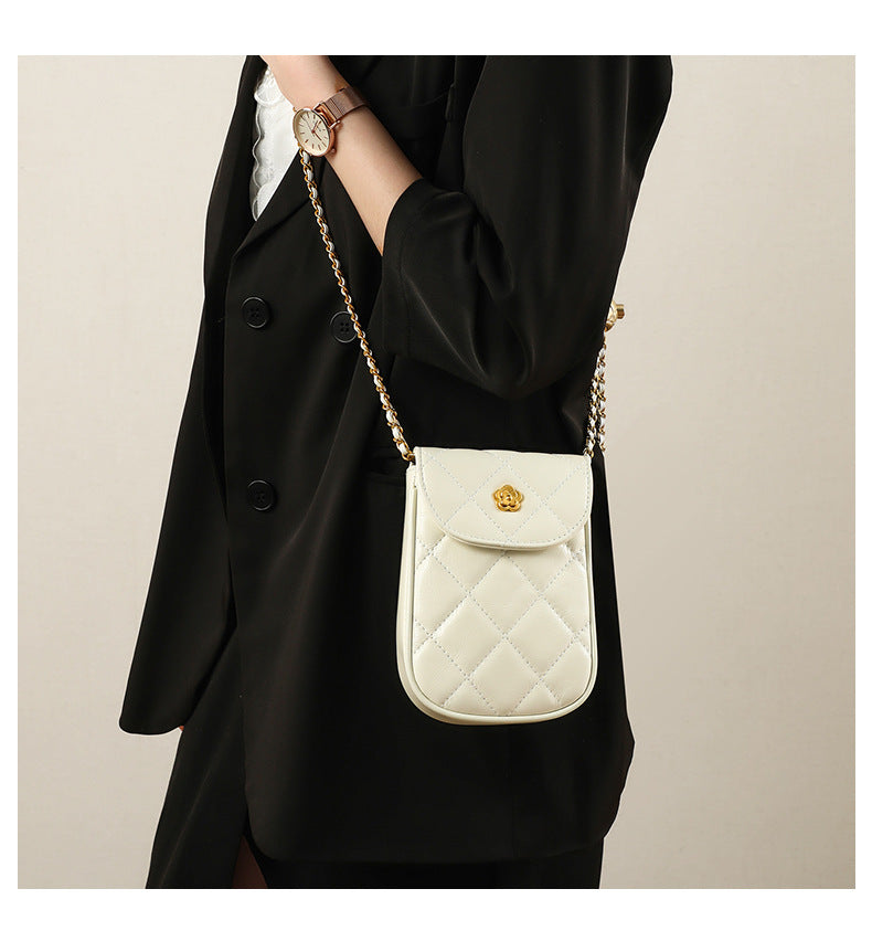 Women’s Quilted Chains Crossbody Phone Purse in Genuine Leather image 6