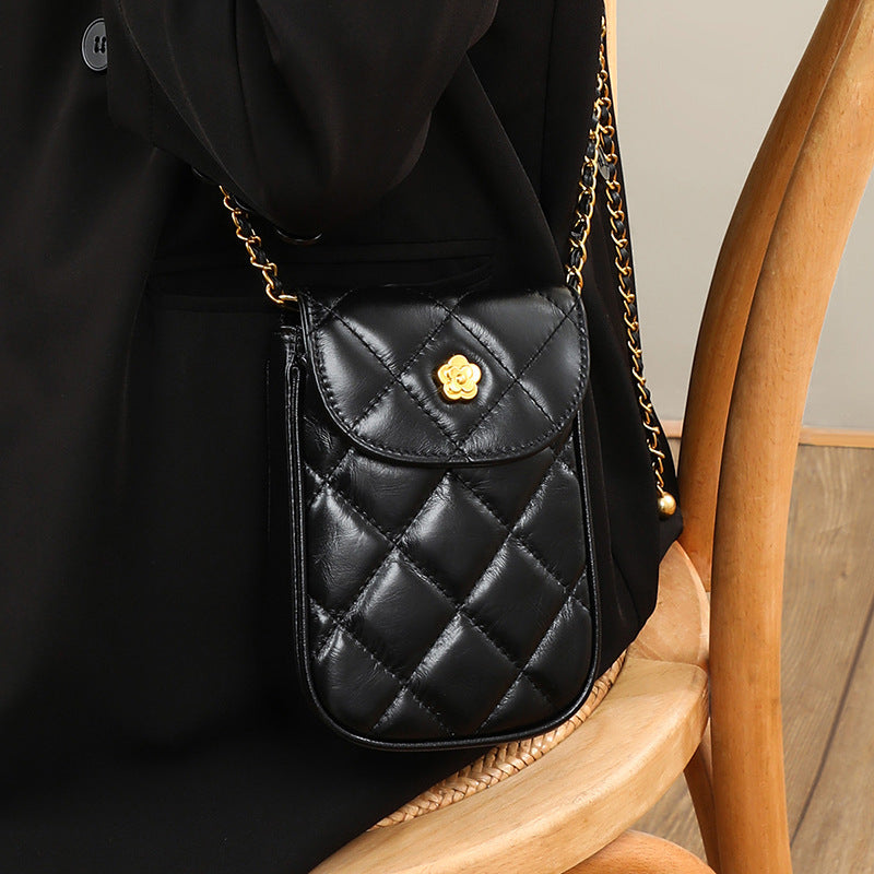 Women’s Quilted Chains Crossbody Phone Purse in Genuine Leather image 3