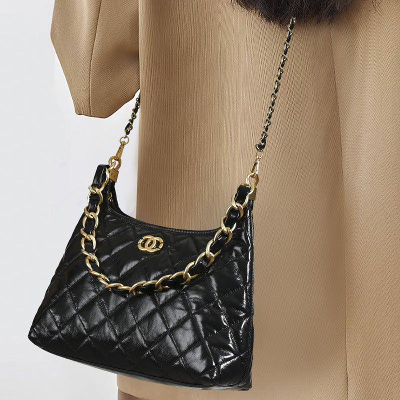 Women’s Quilted Genuine Leather Chain Tote Bag image 4