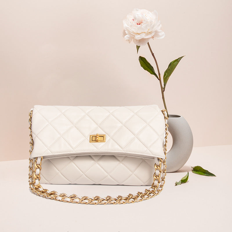 Women’s Quilted Genuine Leather Lock Closure Chain Strap Shoulder Bag image 7