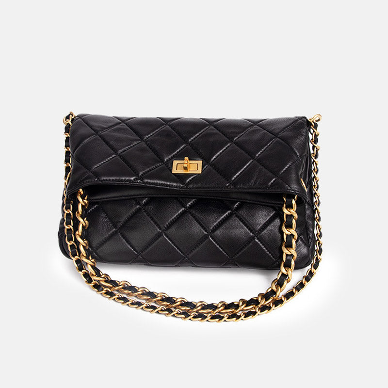 Women’s Quilted Genuine Leather Lock Closure Chain Strap Shoulder Bag image